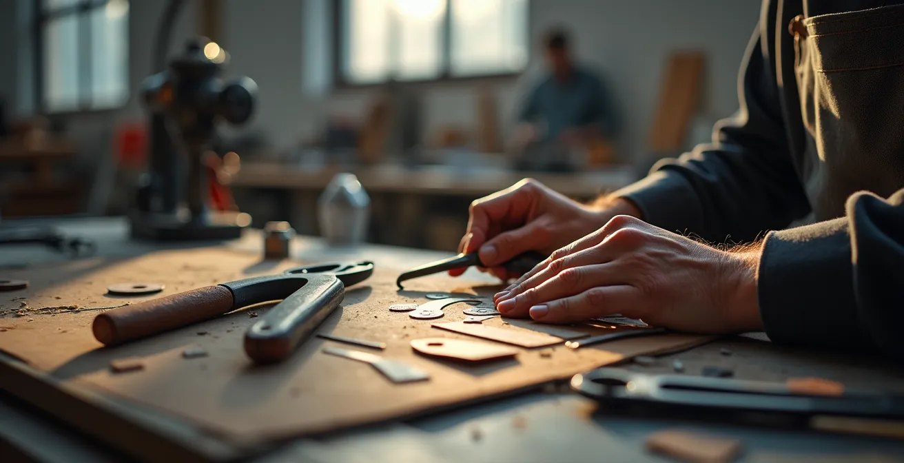 Atelier de création artisanale moderne à Sidi Ghanem avec artisan au travail