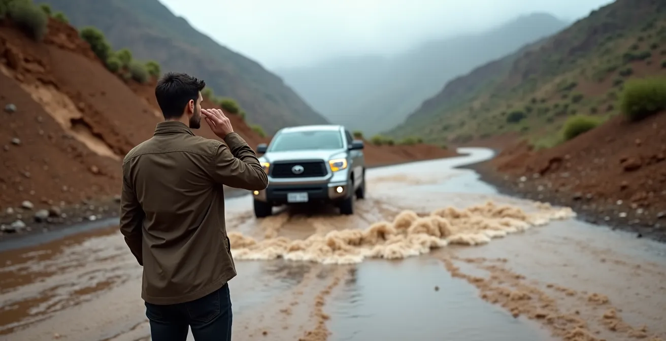 Évaluation visuelle du niveau d'eau d'un oued en crue dans l'Atlas